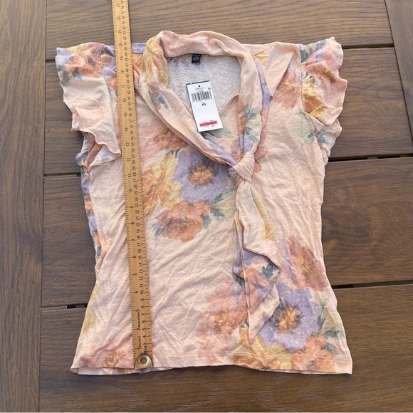 Ralph Lauren Women's Floral Tie-Neck Top (Blush/Sage/Multi, XS Ruffle Sleeves - Picture 2 of 7